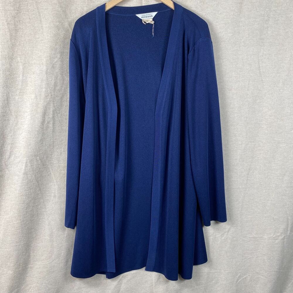 Misook Womens Open Front Knit‎ Cardigan Size Large Blue Long Sleeve Minimalist